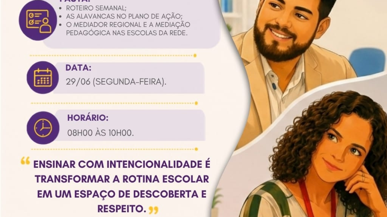 Live Semanal 29/06 – Roteiro de Acompanhamento Pedagógico Semanal, As Alavancas do Plano de Ação como base da Mediação Pedagógica e Mediação em Perspectiva: teoria e prática na relação do mediador